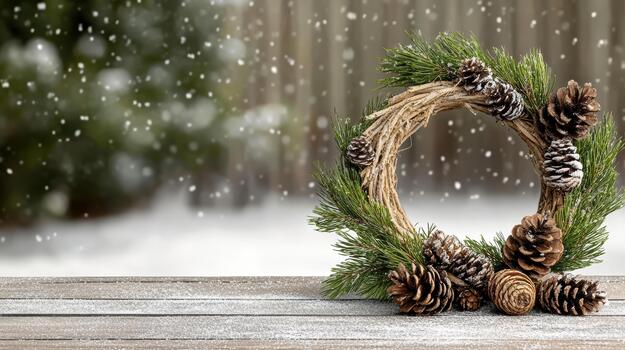 Pine wreath pinecone snow photo