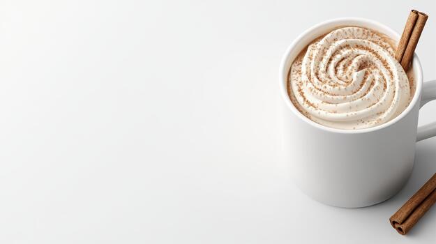 azotado crema caliente cacao con canela palo en blanco mesa, acogedor y atractivo foto