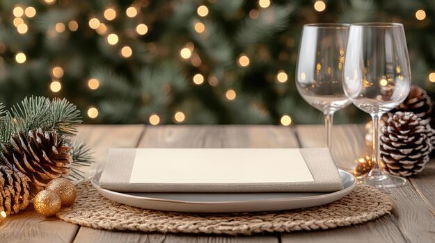 festivo fiesta mesa ajuste con blanco menú tarjeta junto a piña y vino vaso foto