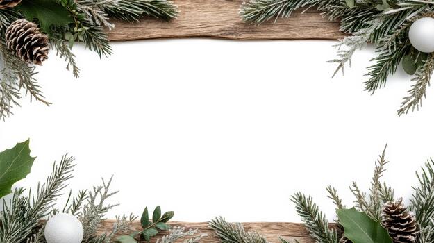 Christmas frame with pine branches and white eggs on a white background photo
