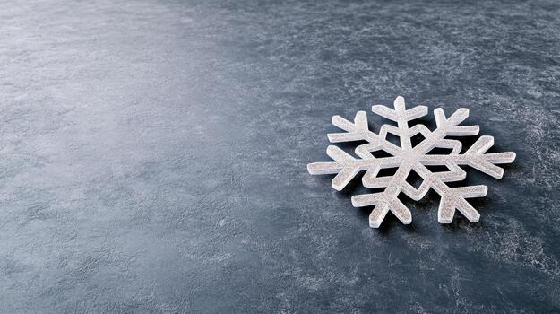 Brillantina copo de nieve en oscuro texturizado superficie, mínimo invierno decoración evocando calma foto