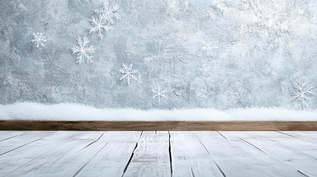Snowflake wall wooden floor winter texture cozy scene with soft sparkle photo