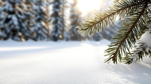 un pino árbol rama en el nieve con luz de sol brillante mediante foto