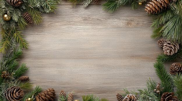Rustic pine wreath frame with pinecone accents and warm festive greenery photo