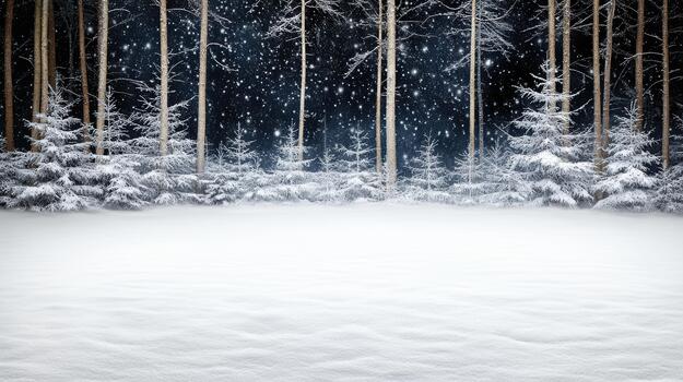 Nevado hojas perennes bosque noche cielo con que cae nieve creando pacífico invierno escena foto