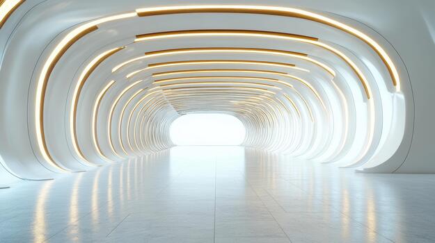 Minimal glowing city curves open center area with futuristic tunnel light photo
