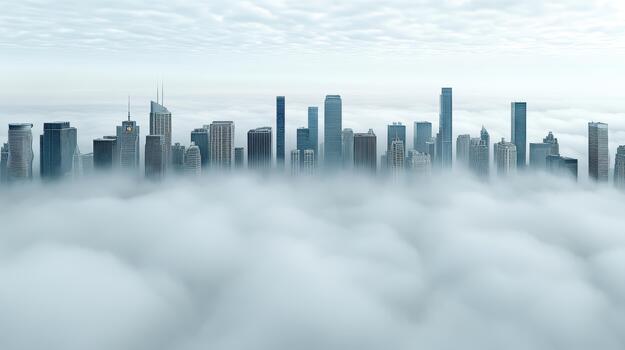 Foggy skyline above dense cloud layer with serene muted tones and empty center photo