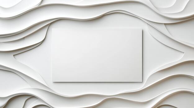 Blank rectangular canvas centered on layered white paper waves creating calm abstract depth photo