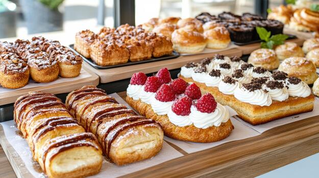 A display of pastries on a table photo