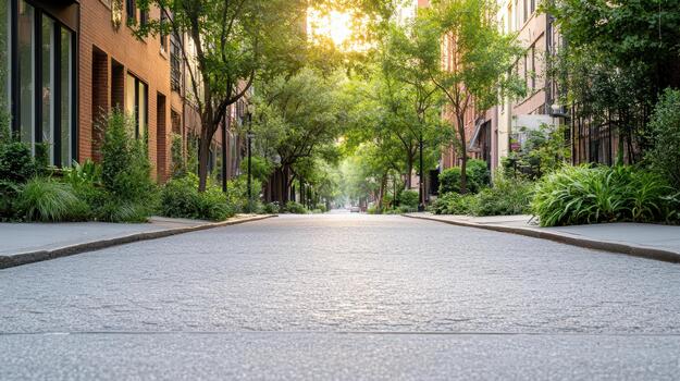 A street with trees and buildings in the background photo