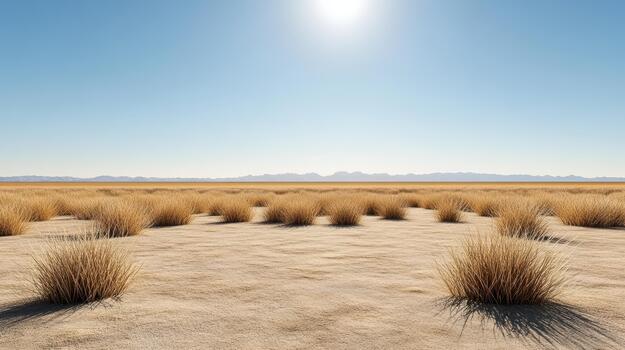 dorado césped grupo Desierto horizonte calentar mínimo abierto llanura debajo brillante sol, sereno foto