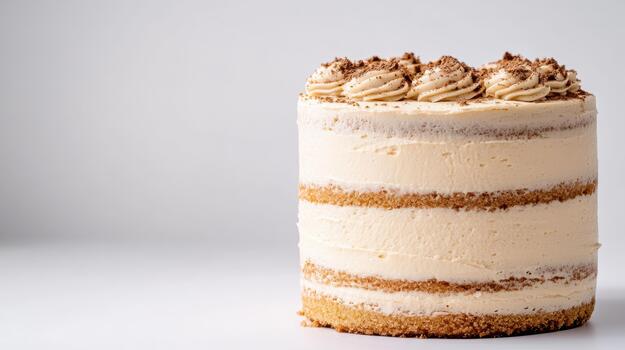 Vanilla layer cake cream frosting cake slice sponge cake neutral background textured frosting photo