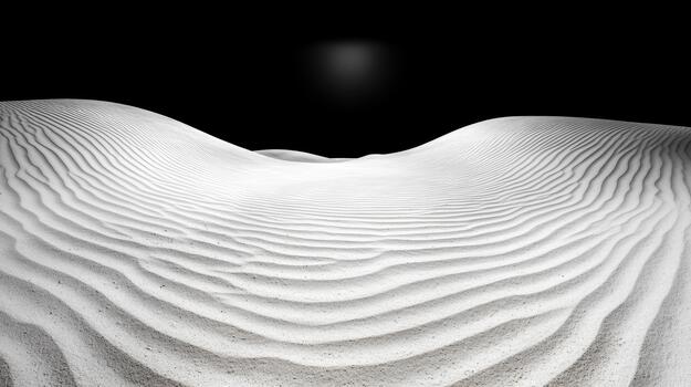 White sand dune pattern ripple texture under dark sky, minimal serene landscape photo