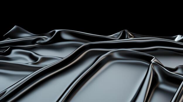 Silky black fabric draped with smooth reflective folds creating elegant abstract waves photo