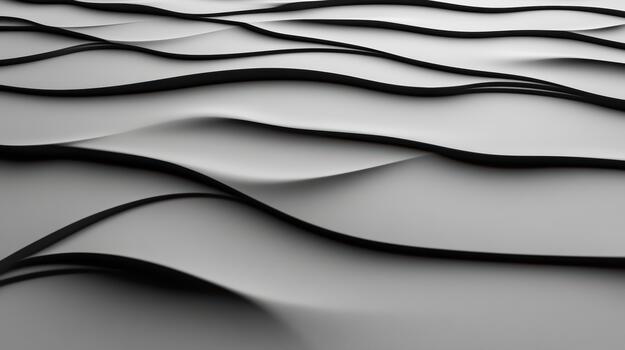 Soft black ribbon wave pattern flowing over smooth gray surface, minimalist abstract calm photo