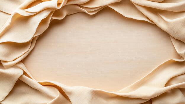 Soft beige fabric draped around blank wooden center, gentle warm texture and inviting mood photo
