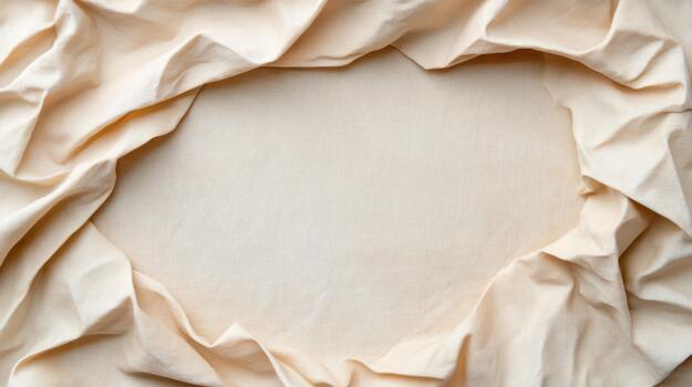 Soft beige fabric frame with blank center and gentle folds, warm calm texture photo