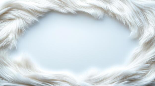 White fur frame soft winter background with empty smooth center for text photo