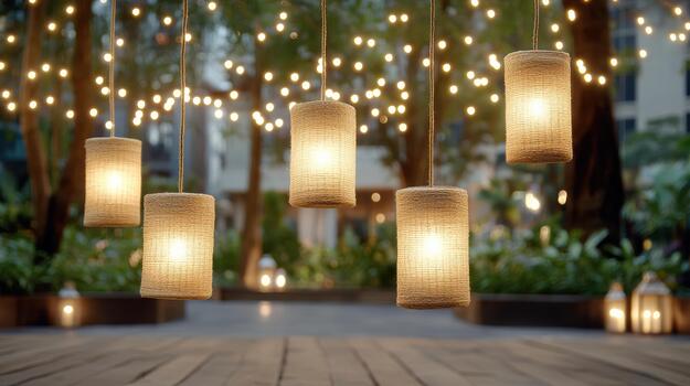 Wool lantern hanging lantern outdoor light string light bokeh light woven lantern warm light photo
