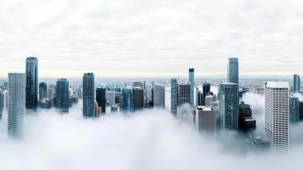 Skyscraper fog skyline cloud city highrise modern architecture photo