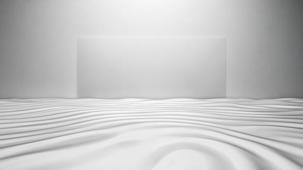 blanco ondulado tela superficie con suave panel fondo creando calma minimalista escena foto