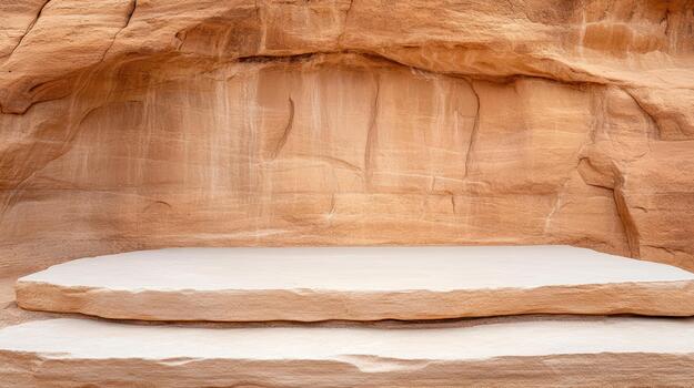 Sandstone cliff ledge smooth shelf desert alcove serene neutral tones photo