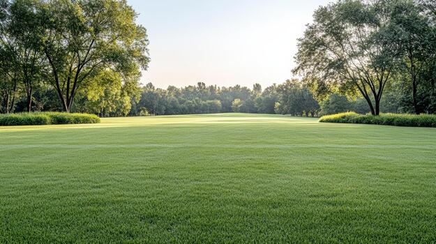A green golf course with trees and grass photo