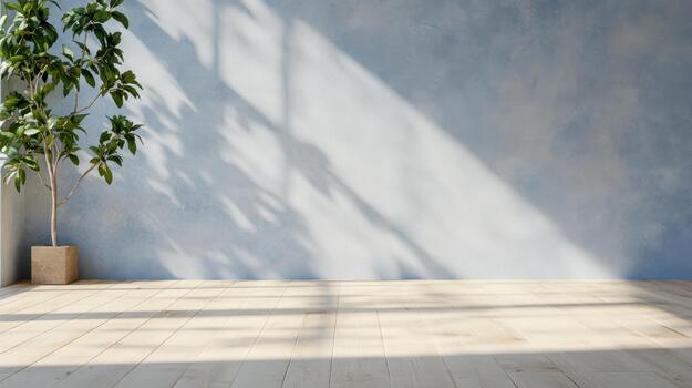 Sunlit room minimal interior calmness with potted ficus and soft shadows photo