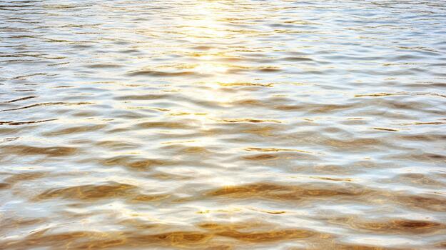 Golden water surface with gentle ripples and warm sunlight reflection photo