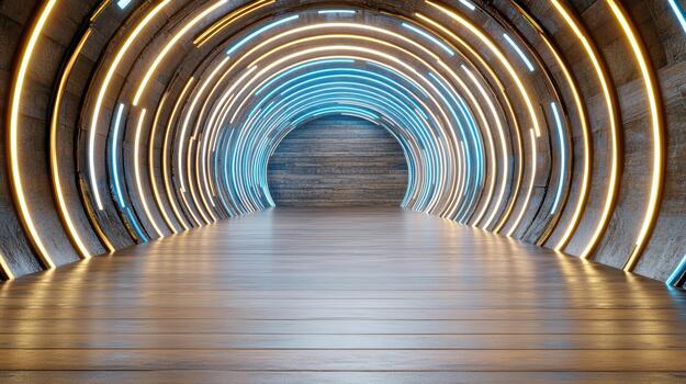 A long tunnel with light and wood photo