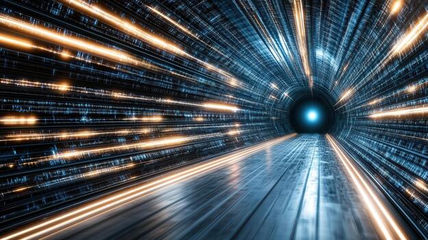 A tunnel with lights and data on the walls photo