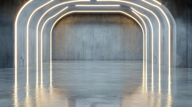 An empty room with a lighted tunnel photo