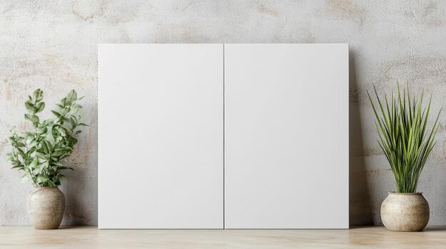 White blank frame on a wall with plants photo