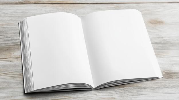 Open book on wooden table photo