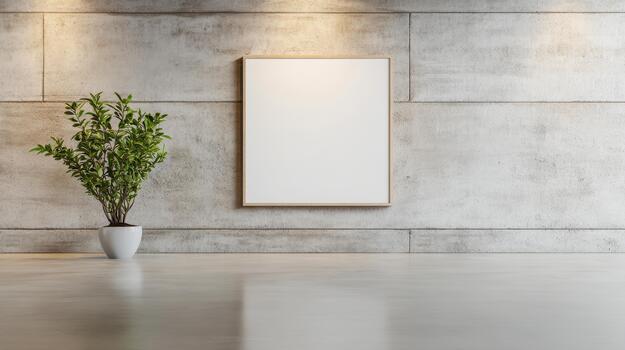 Empty frame with plant in a room photo