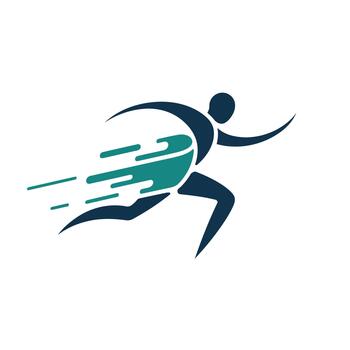 Silhouette Runner in Motion with Turquoise Speed Lines on White Background movement vector