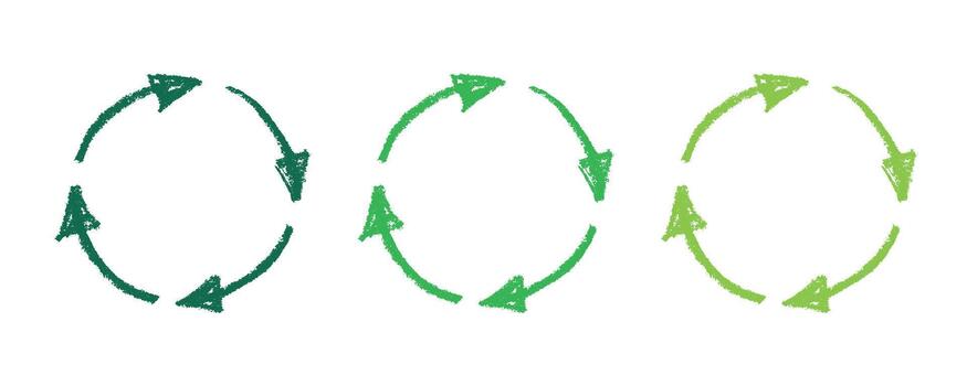 Hand drawn recycle arrow icon Recycling resources symbol Reuse of materials, zero waste, green environment, saving the planet motion arrow waste vector