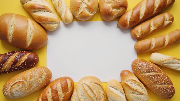 bread rolls arranged in a circle on a yellow background photo