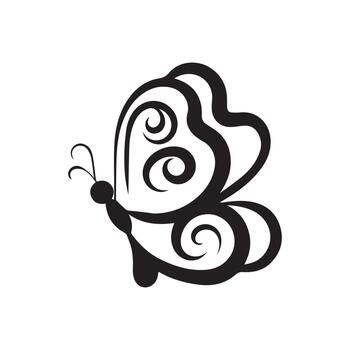 elegante negro y blanco estilizado mariposa con intrincado remolino patrones en sus alas un hermosa resumen insecto icono vector