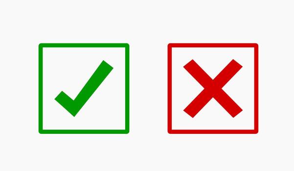 Red cross sign and check sign. a red grunge x, check mark and cross mark isolated, Check mark and red cross vector