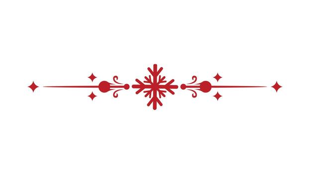 elegante rojo copo de nieve florido divisor con destellos y puntos línea illus vector