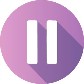 pausa símbolo en circular púrpura degradado botón diseño, plano icono vector