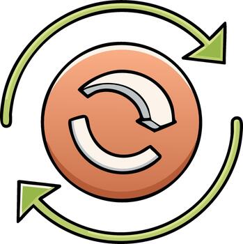 Circular Arrows Indicate Rotating Objects and Infinite Cycle Process with Green Lines and Orange Fillings vector