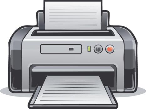 detallado ilustración de un gris impresora con papel en acción, enfatizando eficiencia y oficina productividad vector