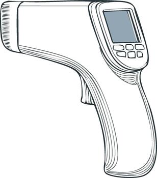 Infrared Thermometer Sketch Contactless Fever Detection, Digital Display, and Healthcare Device Illustration vector