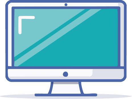 Flat illustration of a modern computer monitor with a turquoise screen on a white background, showing a blank display and simple design vector
