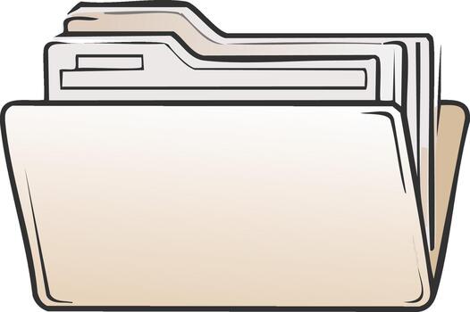 mano dibujado carpeta con documentos dentro para organización y archivo administración vector