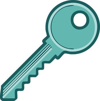 A simple blue key illustration for unlocking doors, starting ignition, or representing access to information and security vector