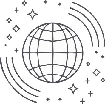 globo rodeado por destellos y líneas ilustración representando global comunicación y global red. minimalista concepto vector