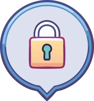 seguridad icono candado símbolo dentro habla burbuja, proteccion y cifrado concepto, datos privacidad, red la seguridad vector